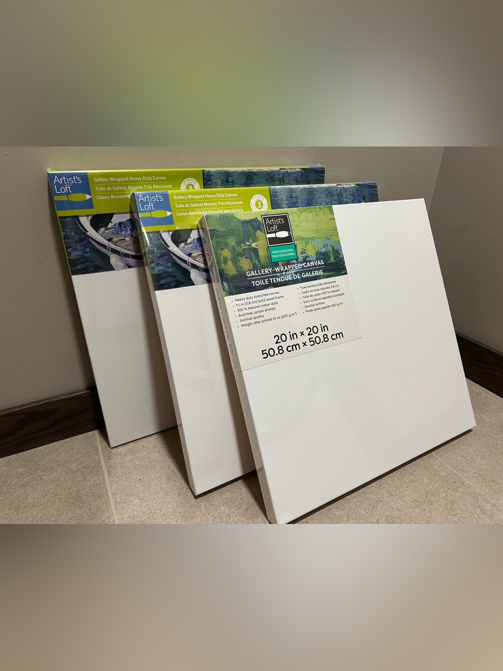 Artist's Loft Level 3 Gallery Wrapped Heavy Duty Canvases (set of 3) 20x20”
